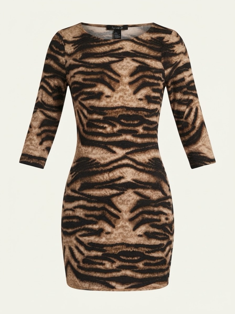 Forever 21 Tiger Animal Print Scoop Neck Bodycon Mini Dress (Size S)